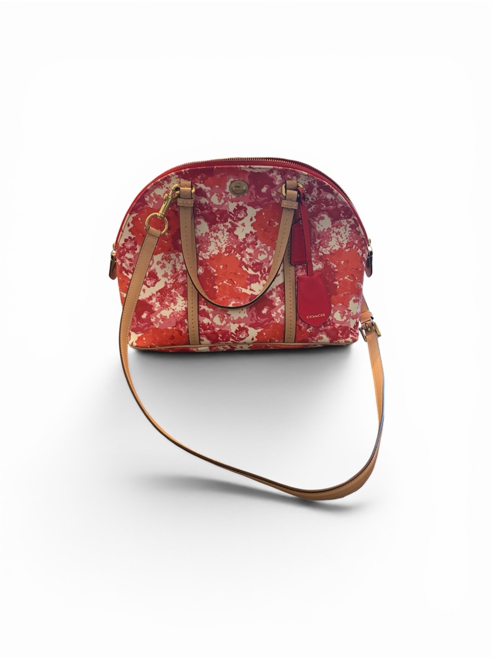 Coach Dome Satchel in Red Floral with Tan Trim